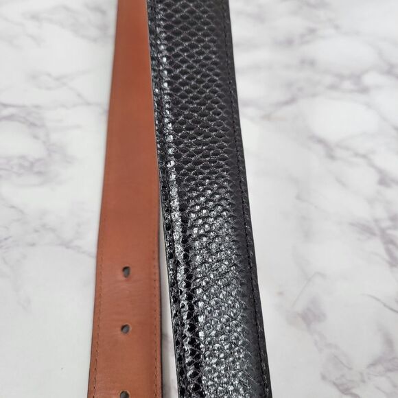 Kleinberg Sherrill Vintage Black Lizard Textured Leather Belt with Gold Buckle